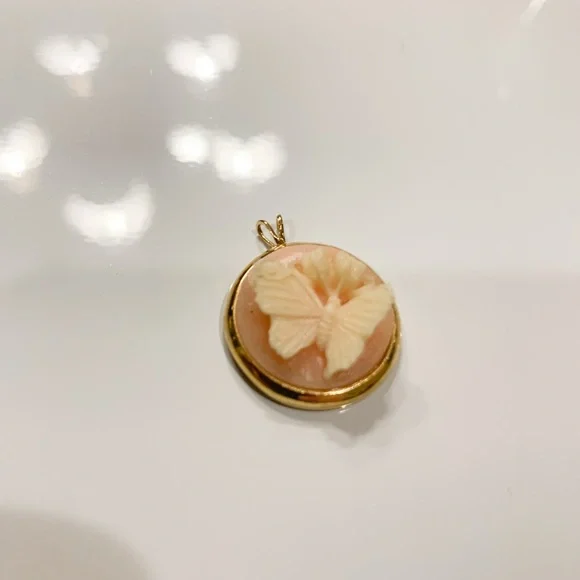 Vintage Trifari Gold and Cream Butterfly Pendant - Picture 1 of 7